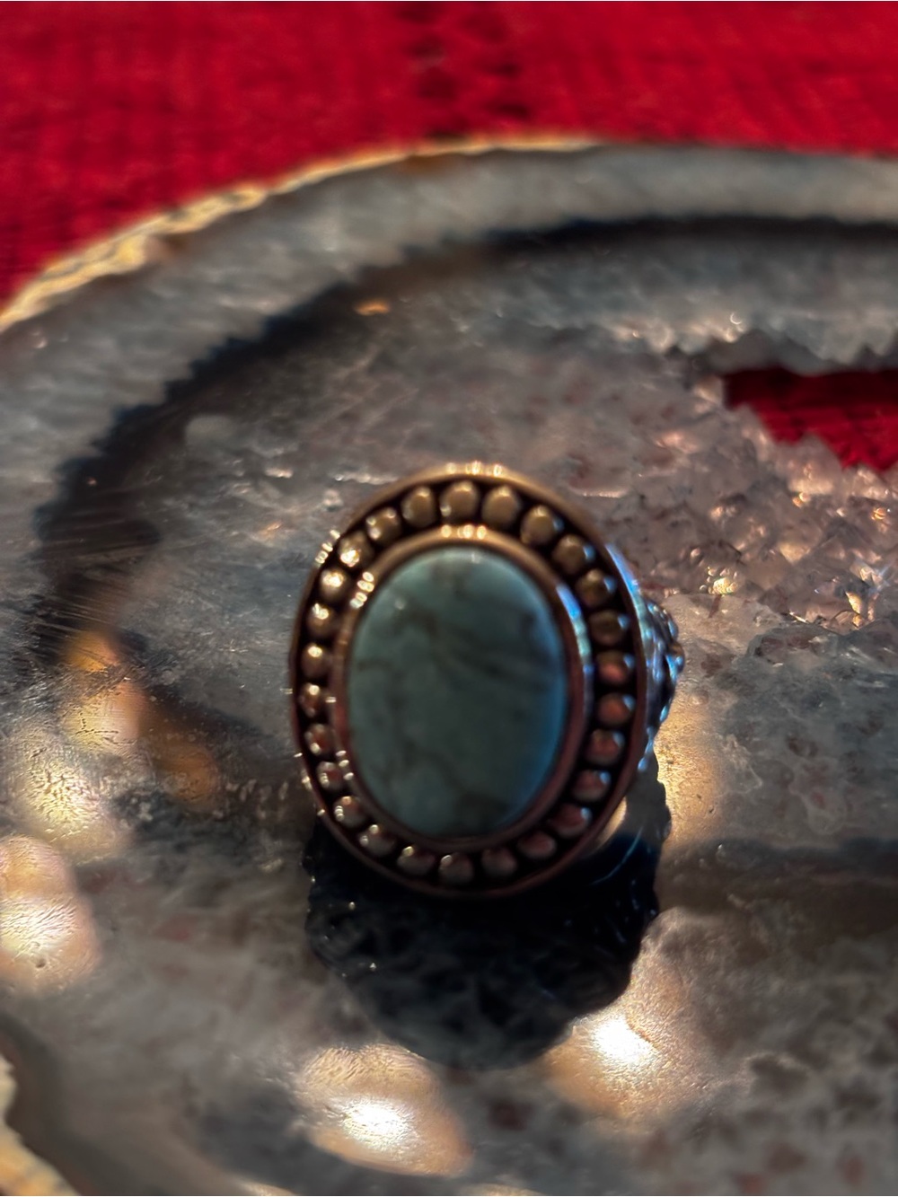 Sterling Silver Turquoise Oval Statement Ring - Blue Green